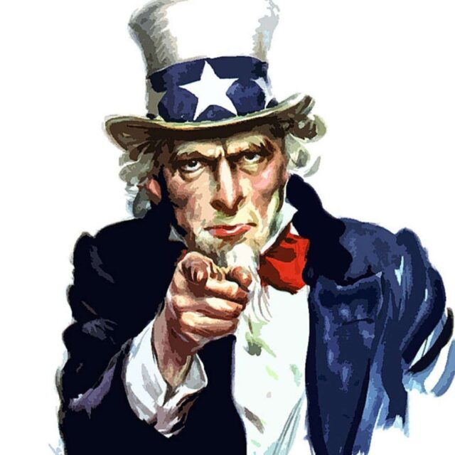 Uncle Sam pointing finger implying "I want you"